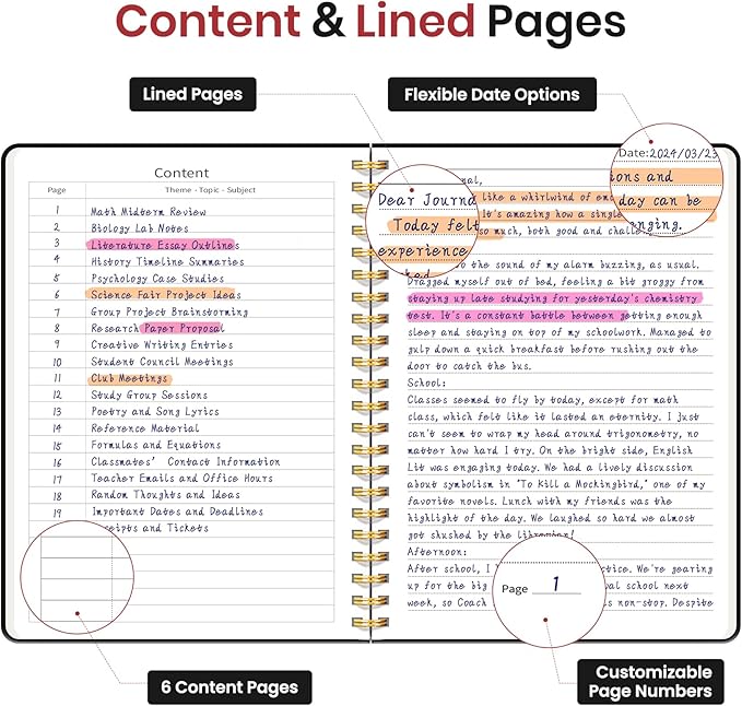 Lined Spiral Journal Notebook for Women, A5 College Ruled Journals for Writing, Hardcover Notebooks for Work, Note taking and Office School Supplies,140 Pages - Black