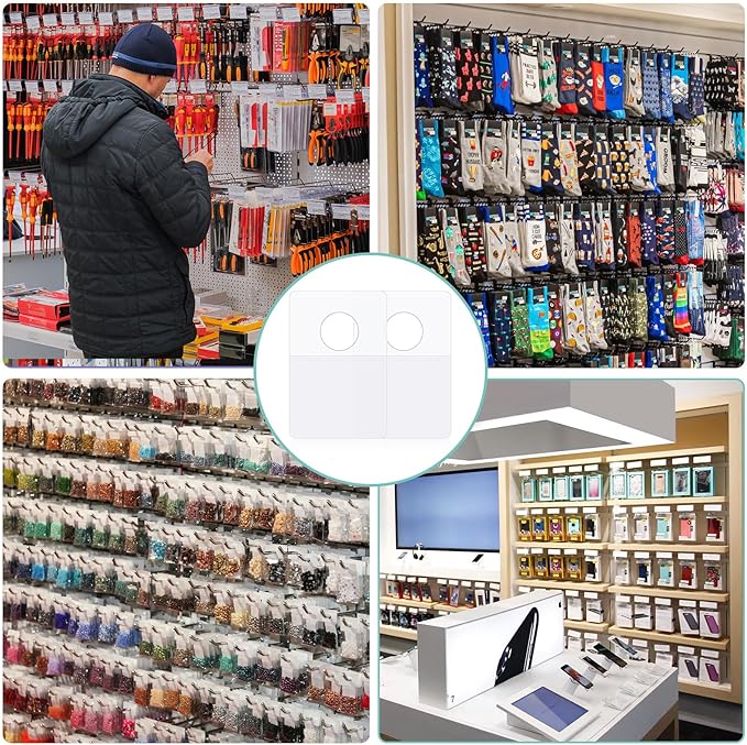 Prudiut 400 Pcs Hang Tabs Round Hole Hang Tags Self-Adhesive Hanging Tabs Heavy Duty Display Tags for Hanging Retail Displays (1×1.5 Inch)