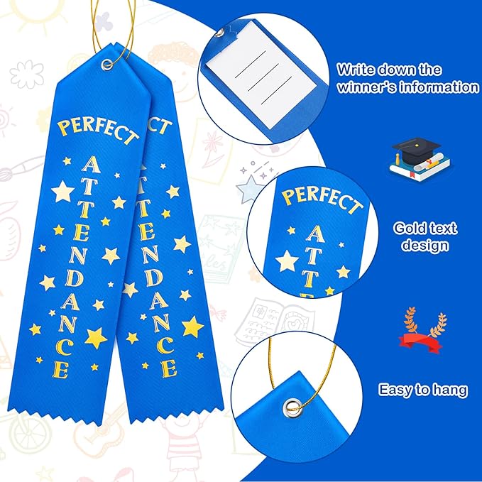 Hotop 100 Pieces Attendance Award Ribbons Participation Ribbon Blue Award with Event Card and Rope Award for Kids Competition, Sports Event, Contests, School, Office Team