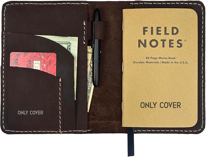 Thot Ra Leather Cover for Field Notes, Passport Cover, Leather Notebook Cover for 3.5" x 5.5" with Pen Holder, Only Cover (Dark Brown)