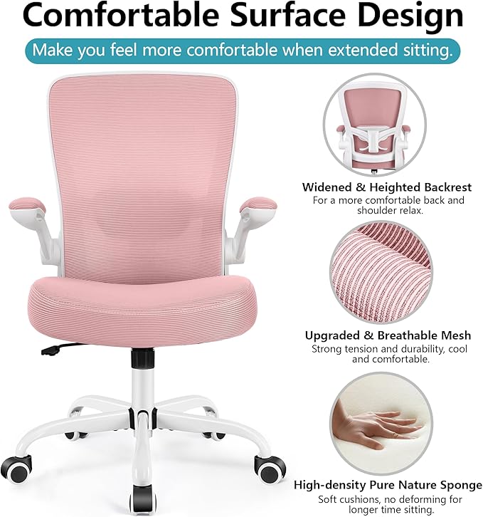 FelixKing Office Chair, Ergonomic Desk Chair Breathable Mesh Chair with Adjustable High Back Lumbar Support Flip-up Armrests, Executive Rolling Swivel Comfy Task Computer Chair for Home Office
