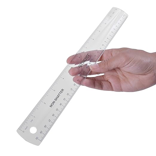 Westcott 12 inch Shatterproof Rulers (4 Pack) for School, Home and Office, Transparent Measuring Tools in Centimeters and Inches for Students and Adults