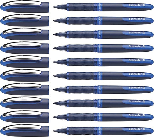 Schneider One Business Rollerball Pen, 0.6 mm Ultra-Smooth Tip, Blue Barrel, Blue Ink, Box of 10 Pens (183003)