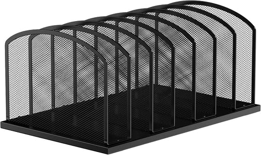 Desk File Organizer 7 Sections Upright Mesh File Sorter Organizer for Desk, Office Organization File Holder for Home, Office & Classroom (Black, 1Pack)