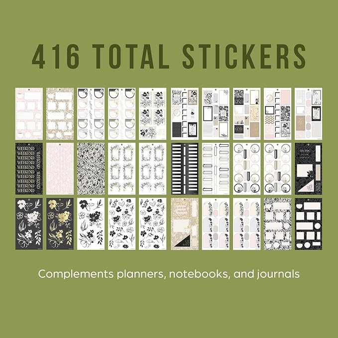 Happy Planner Sticker Pack for Calendars, Journals, and Planners, Easy-Peel Stickers and Scrapbook Accessories, Classic Size, Sketchy Florals, 30 Sheets, 416 Total Stickers