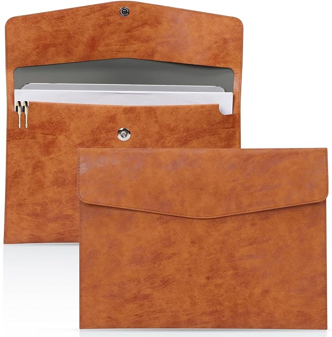 Toplive Document File Folder, Waterproof Thin PU Leather A4 Envelope Folder File Document Organizer Storage Case, Filing Envelope Folder with Magnetic Closure, Ash Brown