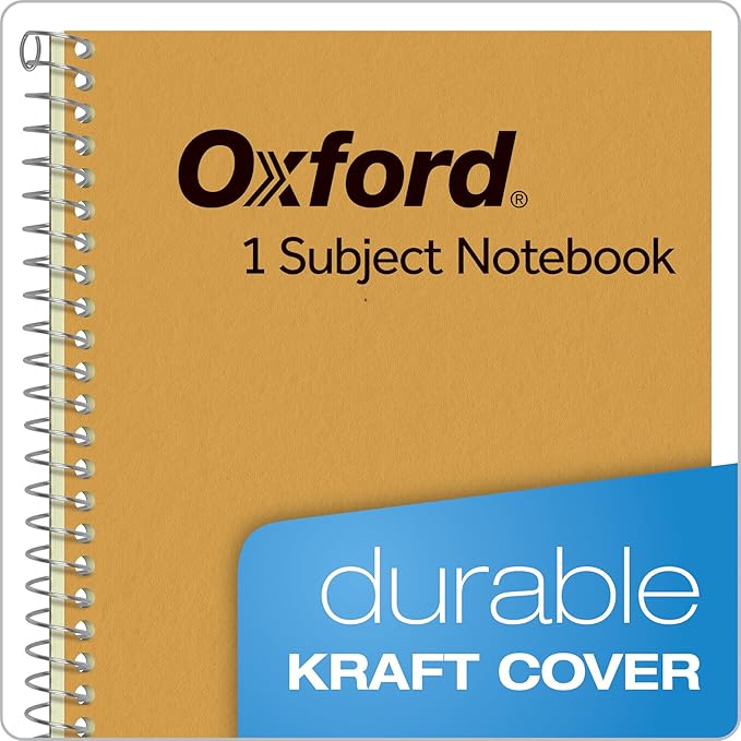 Oxford 1-Subject Kraft Notebook, 5" x 8", Narrow Rule, Kraft Cover, Green Tint Paper, 80 Sheets (25-401R)
