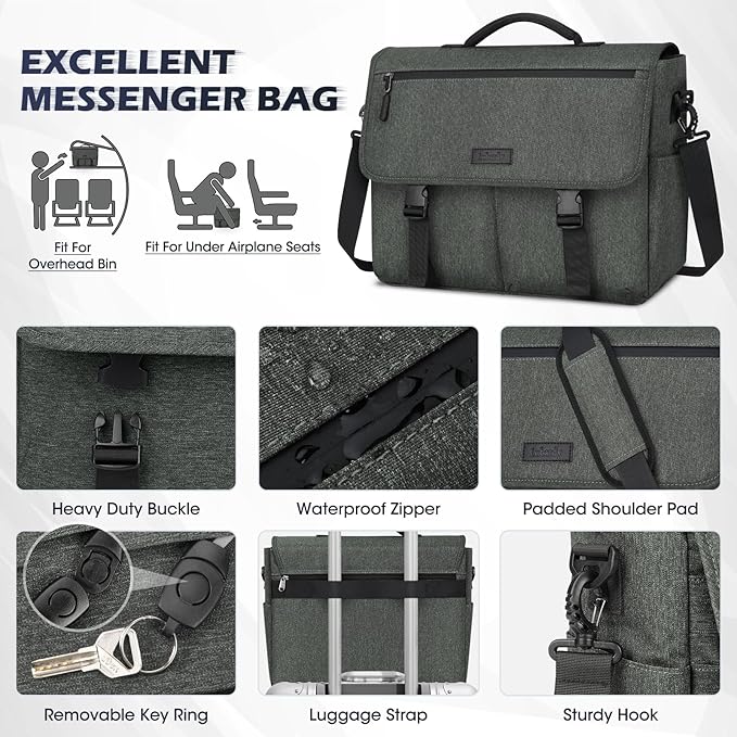 NEWHEY Messenger Bag Laptop Briefcases for Men 15.6 Inch Laptop Bag Water-resistant Computer Bag Lightweight Shoulder Handbag Satchel Bags for Work Business Travel College,Grey