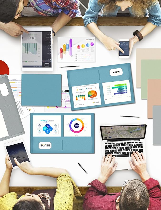 SUNEE Folders with Pockets (25 Pack, Warm Blue), 2 Pocket Folders Fit Letter Size Paper, Paper File Folder for School Office Home Business, Textured Paper