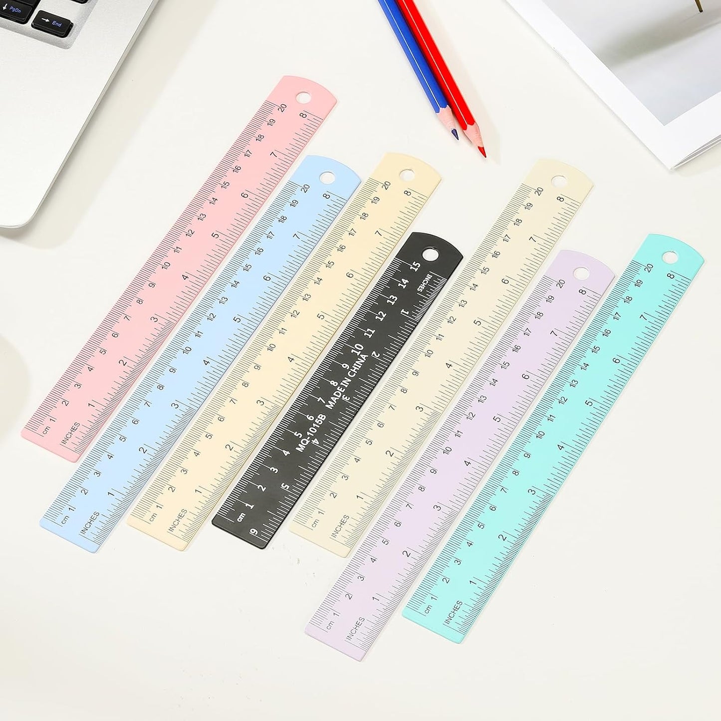 PATIKIL 20cm/8" Metal Ruler, 2 Pack Aluminum Alloy Rulers with Centimeters, Millimeters, Inches and Conversion Table Straight Edge Ruler for Writing Machinist Drafting, Blue