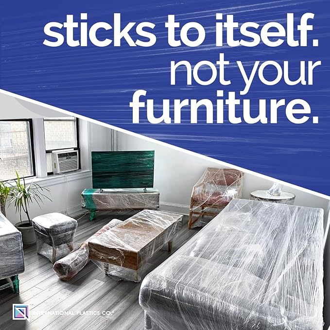 80 Gauge 1200ft Plastic Stretch Film/Wrap 500% Stretch Clear Cling Durable Adhering Packing Moving Packaging Heavy Duty Shrink Film (18", 4)