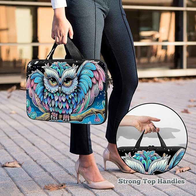 Universal Laptop Sleeve Tablet Case 12 inch, Owl Blue Slim Carrying Case Durable Handbag Travel Laptop Bag for Surface Pro 9 8 7/Laptop Go 2 3, MacBook Air 11/12