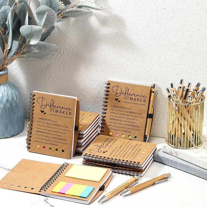 Jetec 12 Sets Bulk Employee Appreciation Gifts Bulk Inspirational Spiral Notebook with Note Ballpoint Pen Thank You Gifts for Volunteer Social Worker Nurse Staff Coworker Students (Difference Maker)