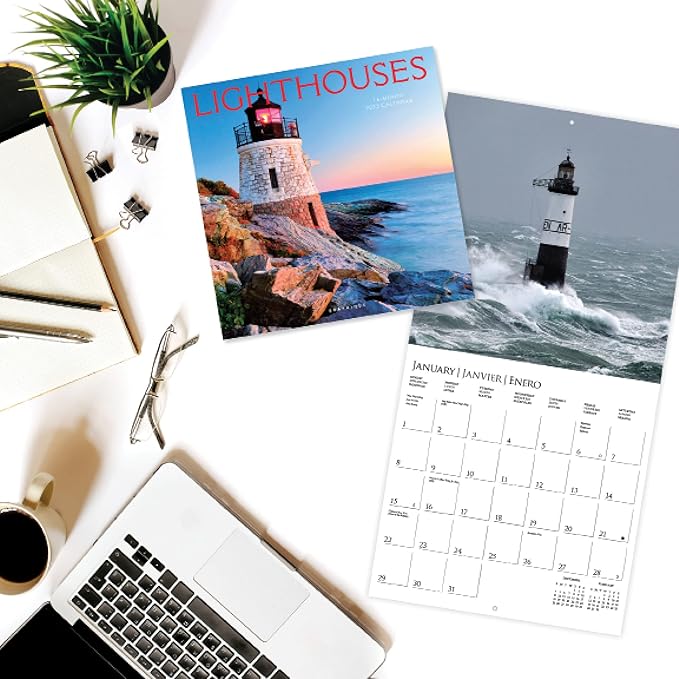 Graphique 2023 Lighthouses Wall Calendar | 12” x 12” | Thick Paper | Home & Office Organizer | Large Monthly Grid | 3 Languages & Marked Holidays | 4 Month Preview Page for 2024…