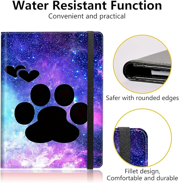 PU Leather Padfolio Clipboard Notepad with Pen Loop and Elastic Strap Interview/Resume Document Organizer for Business School Office,Animals Dog Paws Galaxy