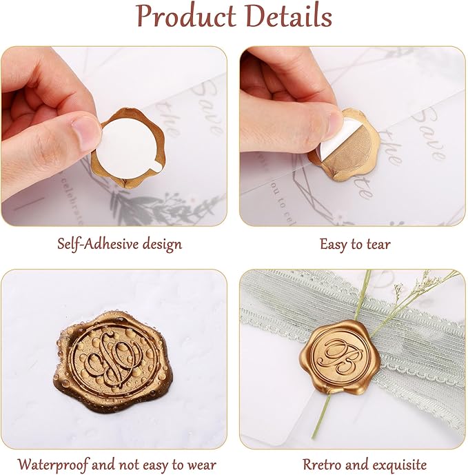 Yoption Initial M Wax Seal Stickers, 100 Pack Gold Self Adhesive Letter Envelope Seal Stickers for Wedding Party Birthday Christmas (M)
