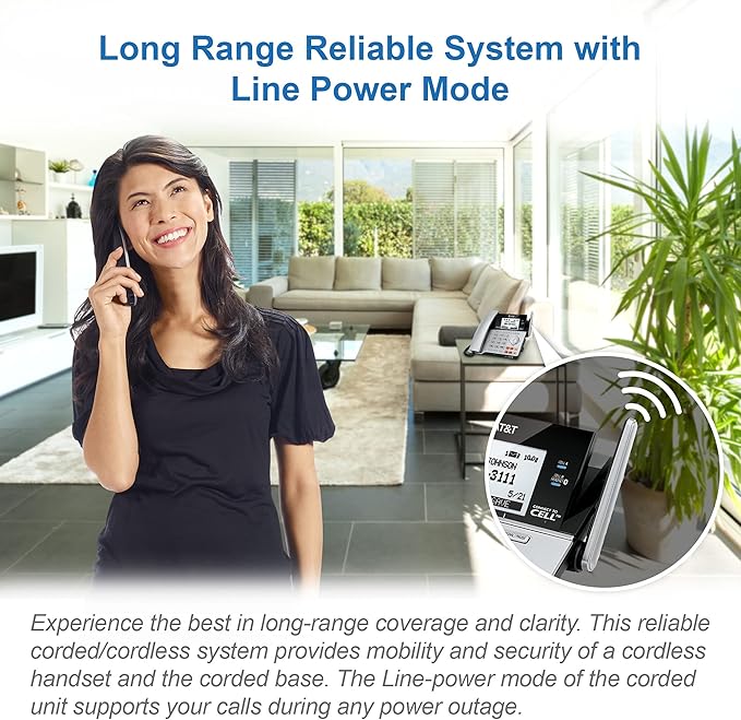 AT&T TL86103 2-Line Corded/Cordless for Small Business with Answering Machine, 2-Mailboxes, Connect-to-Cell, Caller ID Announcer, Intercom, Line-Power, Long Range & Expandable to 12 Handsets