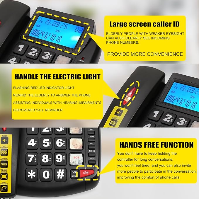 New Multifunctional Desktop Phone for The Elderly, with Photo Storage, Quick Dialing, Large Display Screen, Large Buttons, Adjustable Ringtone, Large Indicator Light,Hands Free Function