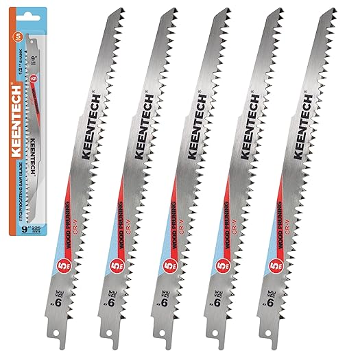 KEENTECH CR-V Sawzall Pruning Blades, 9 Inch 5TPI, with Fleam Ground Teeth for Tree Branch Root Wood, PVC Pipe Cutting, Reciprocating Saw Blade Fast Cutting for Professional, DIYer, Gardener, 5 Pack