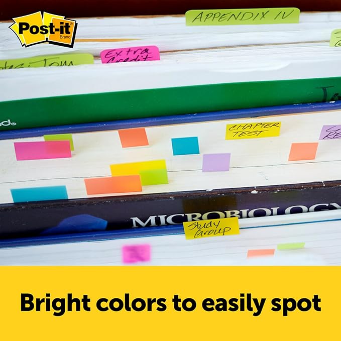 Post-it Page Markers, Assorted Bright Colors, 1/2 in x 2 in, 50 Markers/Pad, 10 Pads/Pack (670-10AB)