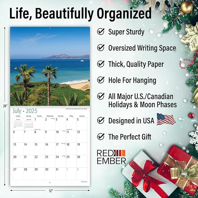 RED EMBER Untamed & Beautiful Coastlines 2025 Wall Calendar 12 Month | 12" x 24" Open | Thick & Sturdy Paper | Giftable | Calendar 2025