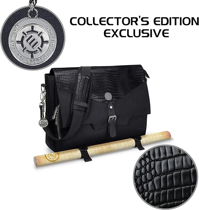 ENHANCE Collector's Edition RPG Player's Essentials DND Bag - Dragon Hide Exterior Messenger Bag Fits 2-4 Books, Binders, Dice & Accessories, with 17 inch Laptop Slot, Battlemap Straps (Dragon Black)