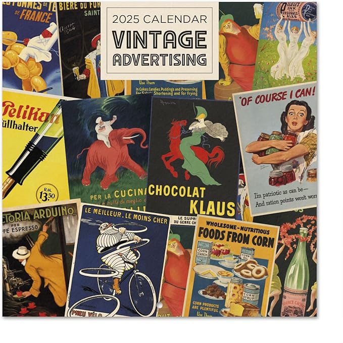 Vintage Advertising Wall Calendar 2025 12" x 12" FSC® Plastic Free - Starts Week On Sunday | Square Wall Calendar | Family Planner Calendar 2025 | Vintage Calendar 2025