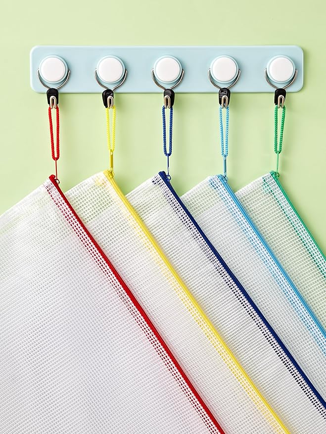 JARLINK 10 Pcs A3 Mesh Zipper Document Pouch, 10 Colors, Waterproof Plastic File Pouches for Organizing School and Office Supplies, Cosmetics, Travel Accessories