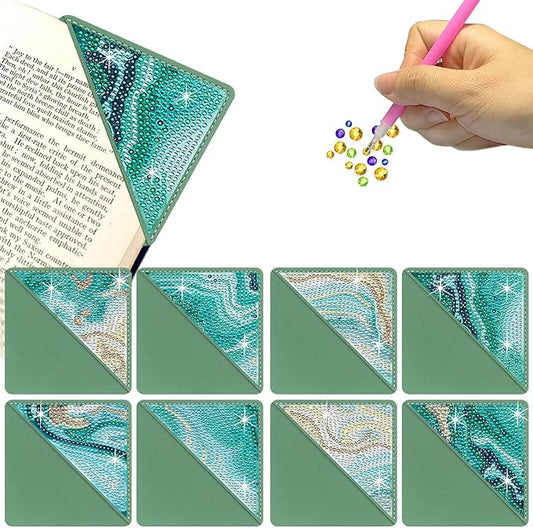 Diamond Art Painting Bookmarks,8Pcs DIY Cute Diamond Art Kits for Adults, Corner Bookmarks Small Crafts Kit for Women Book Lovers (Ocean)