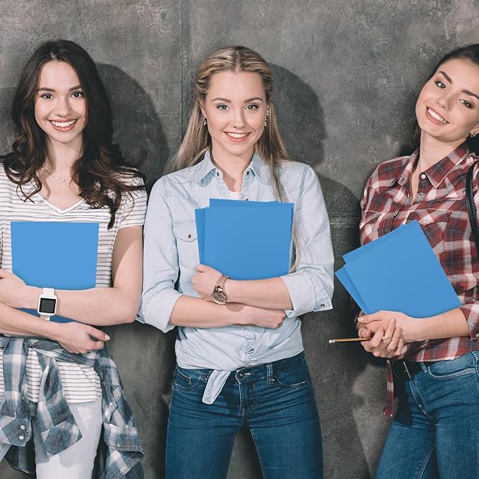 Jutom 50 Pcs 2 Pocket Glossy Paper Folders Glossy Paper Laminated Portfolios, Letter Size, Presentation Folders with Pockets for Office Teacher Worker Supplies(Light Blue)