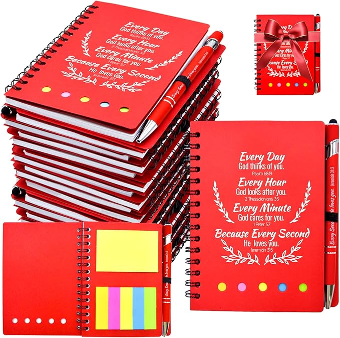40 Pcs Bulk Christian Gifts Prayer Journal for Woman - 20 Set Religious Notepad with Christian Pen - Bible Notebook - Church Gifts for Mother's Day, Bible Study, and Family Devotions (Red)