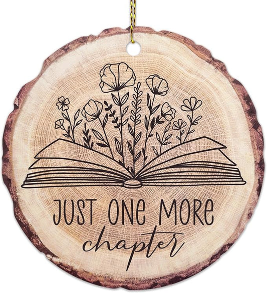 HYTURTLE Book Gifts for Book Lovers Librarian - Book Christmas Wooden Ornament Tree Decoration - Just One More Chapter - Book Lover Gifts - Book Gifts for Men Women - Book 2-Sided Keepsake Ornament