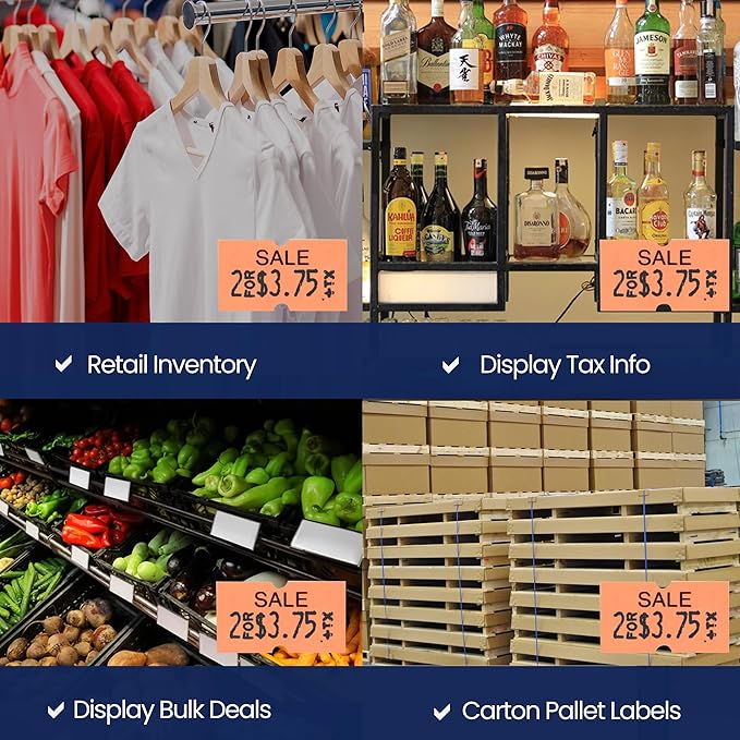 Perco 1 Line Fluorescent Red Sale Labels - 8 Rolls, 1 Sleeve, 8,000 Blank Price and Date Gun Labels for Perco 1 Line Price and Date Guns - Made in USA