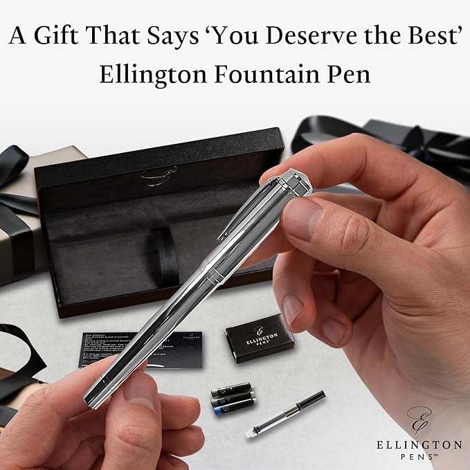 Luxury Fountain Pen Set- Fountain Pens for Writing - Smooth Medium Nib - Includes Refillable Ink Converter, 3 Ink Cartridges [Black & Blue], Gift Box - Elegant Calligraphy
