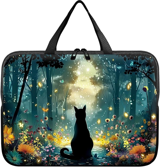 Universal Laptop Sleeve Tablet Case 12 inch, Glowworm Cat Slim Carrying Case Durable Handbag Travel Laptop Bag for Surface Pro 9 8 7/Laptop Go 2 3, MacBook Air 11/12