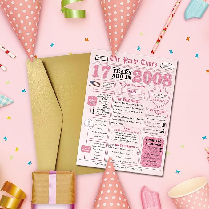 17th Birthday Decorations for Girls，17 Year Old Girl Birthday Gift Ideas，17th Bday Card，17 Year Old Bday Decorations for Daughter Granddaughter Niece