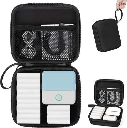 Mini Printer Carrying Case Compatible with Phomemo M02/ T02/ M02S/M02 pro/Q30S/M02X Mini Photo Printer, Mini Thermal Printer Hard Travel Case with Zipper Mesh (Black L)