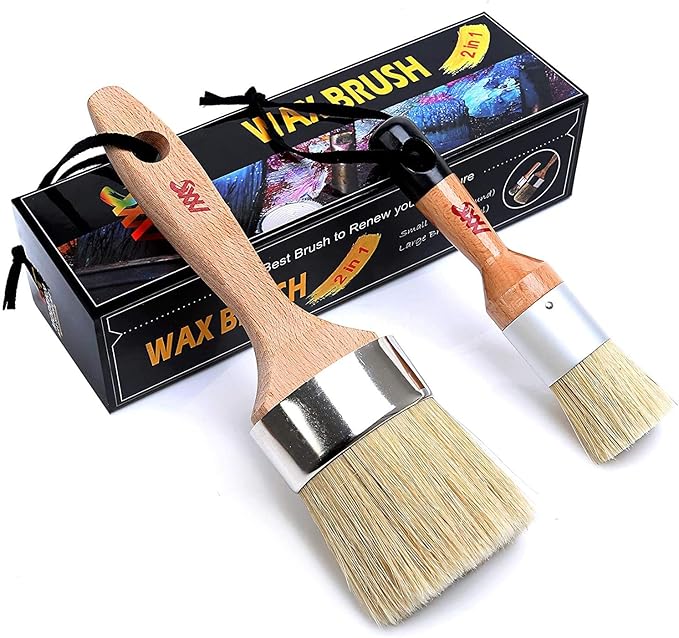 Chalk Paint Brushes Set, Pack of 2 Wax Brush - 2.5 Inches Large, Natural Bristles, Perfect for Furniture Painting, Stencils, Waxing - No Shedding, Superior Paint Pick-Up & Release (2)