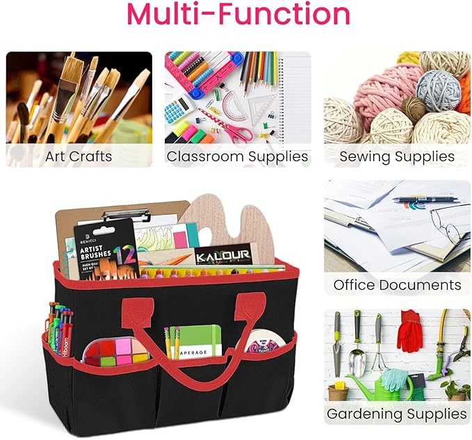 Godery Desktop File Folder Tote and Stock Organize, Fundamentals Art Organizer Storage Craft Tote Bag for Office Desk Organize, Make-up Storage Tote with Handles for Travel or Daily Use, Black