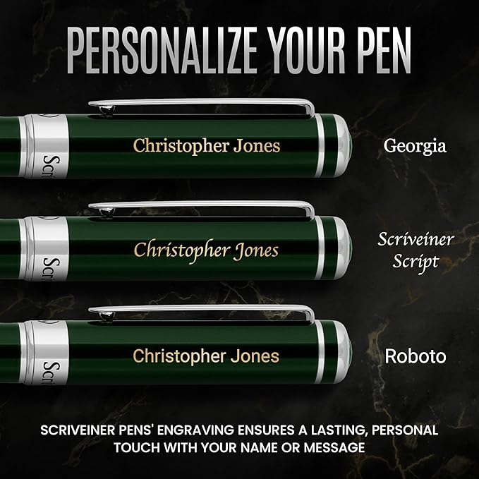 Scriveiner Personalized British Racing Green Pen - Stunning Green Lacquer Luxury Pen with Chrome Finish, Schmidt Ink Refill, Best Engraved Ball Point Gift Set for Men & Women, Custom Name Engraving