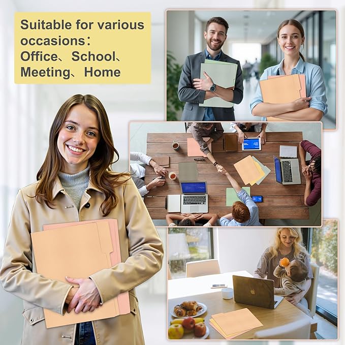 ViVin File Folders, Fits 8.5 x 11 Letter Size Paper, 1/3-Cut Tabs, 120 Pack Manilla Colored File Folders, Perfect for Home, Office, and School Documents File Paper(Assorted)