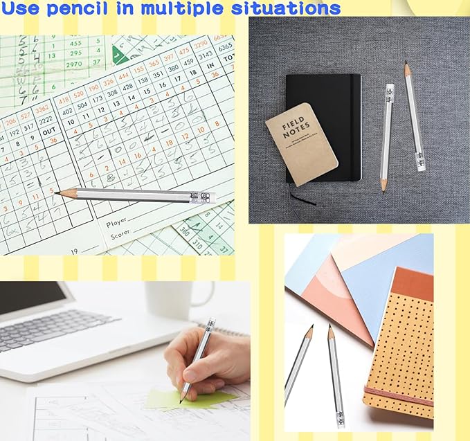 Adhere 25pcs Golf Pencils with eraser Hexagon Wooden Pencils Graphite 2B for Golf Event Scoring,Classroom,Wedding,Company Meetings,Pew, Pocket (Silver)