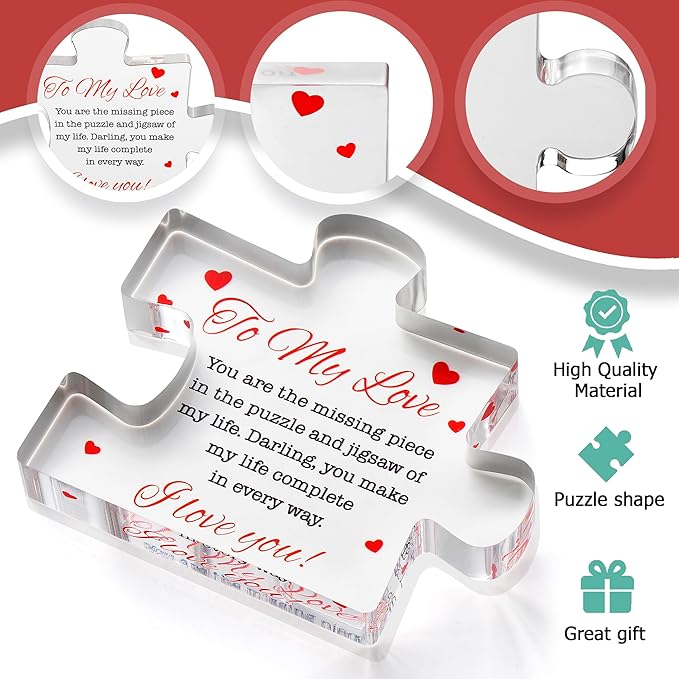 I Love You Gifts for Her, Him - To My Love Acrylic Block Puzzle Paperweights 4.1 x 3.5 inch - I Love You Gifts for Men, Women - Birthday, Anniversary, Valentine's Gift for Husband, Wife, Boyfriend