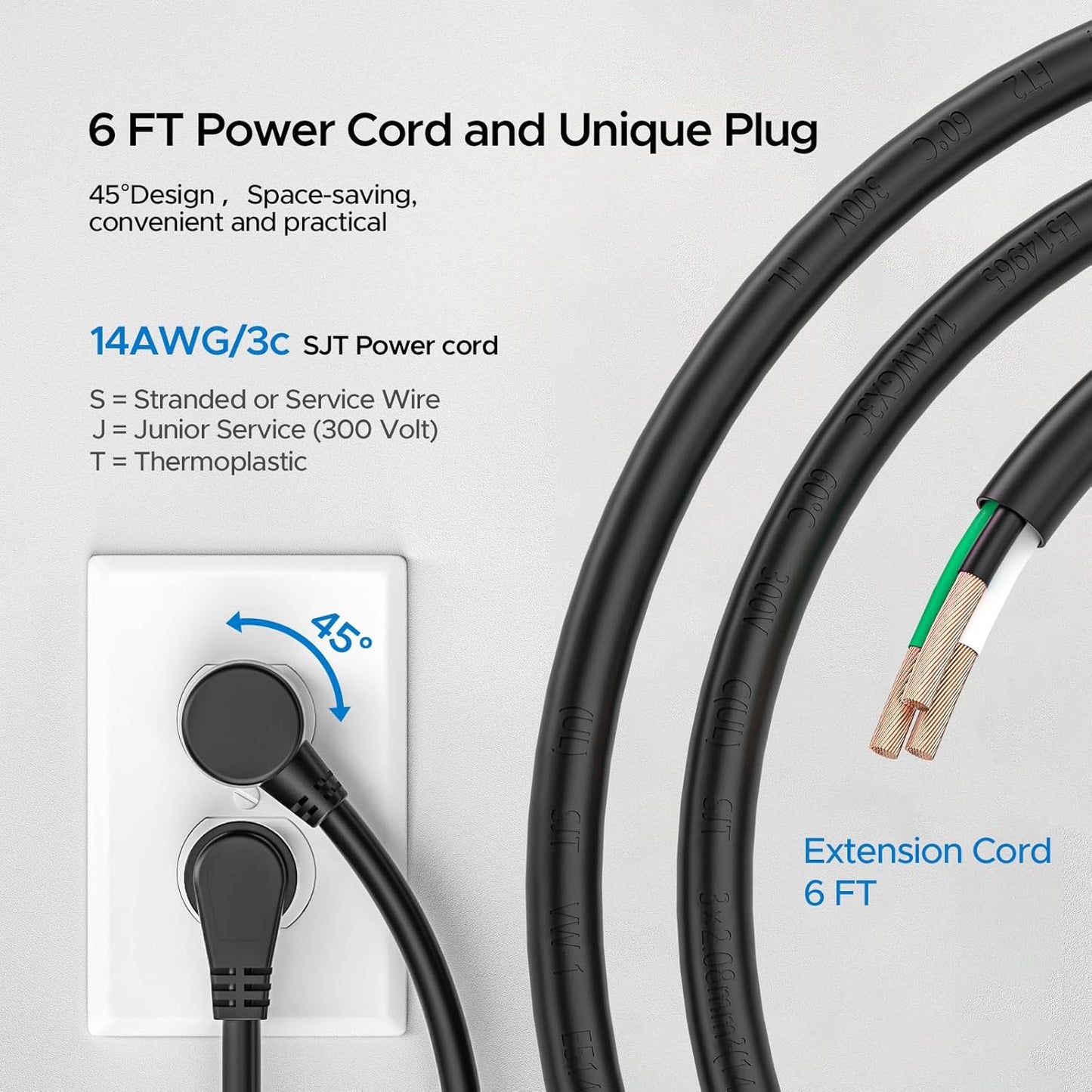 CRST 6 Outlet Heavy Duty Power Strip with Switch, 15A/1875W Metal Mountable Power Strip Surge Protector 2100Joules, Wide Spaced Power Bar for Garage Worshop Home School, 6 FT Cord