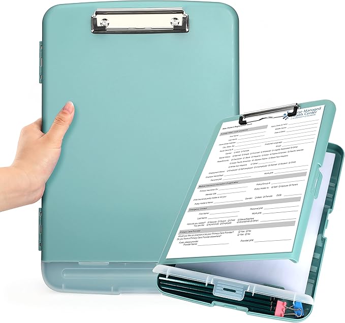 Clipboard with Storage, Clip Boards 8.5x11 with Storage, Large Capacity Nursing Clipboards with Pen Holder, Heavy Duty Plastic Storage Clipboard Folder with Low Profile Clip, Side-Opening