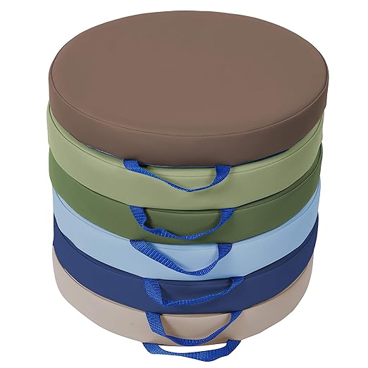 Factory Direct Partners SoftScape 15 inch Round Classroom Floor Cushions with Handles; Flexible Seating for Daycare, Preschool, Playroom; 2 inch Thick Deluxe Foam (6-Piece) - Earthtone, 11232-ET