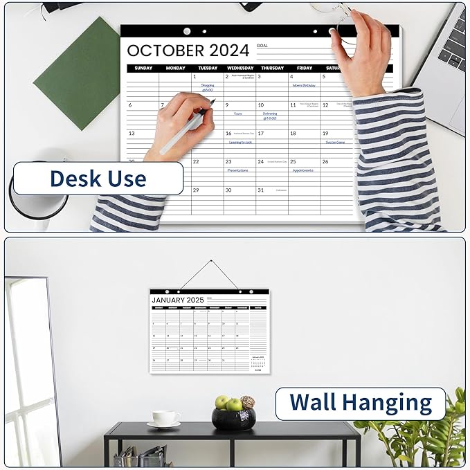 SUNEE 2024-2026 Desk Calendar 17x12, 18 Months, Oct. 2024 - Mar. 2026, Academic Desk Blotter Calendar, Desk Pad Calendar for Teacher with Note, Black