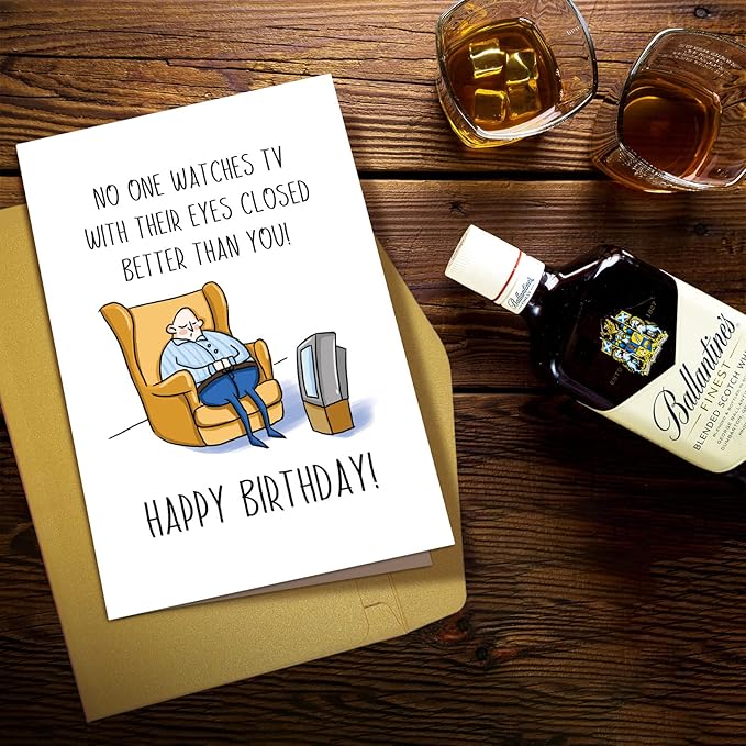 Supoeguk Funny Birthday Card for Men, Hilarious Birthday Card for Dad, Husband, Grandpa, Watches TV with Eyes Closed Card