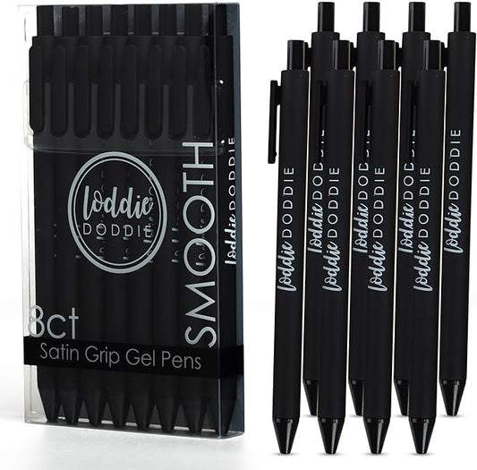Loddie Doddie Gel Pens for Journaling & Note Taking - Black 8-Pack, 0.7 mm Medium Point, Smooth Writing, No Smudge, No Bleed Retractable Pens