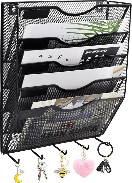 EASEPRES 5 Pocket Hanging File Organizer with Hooks, Black